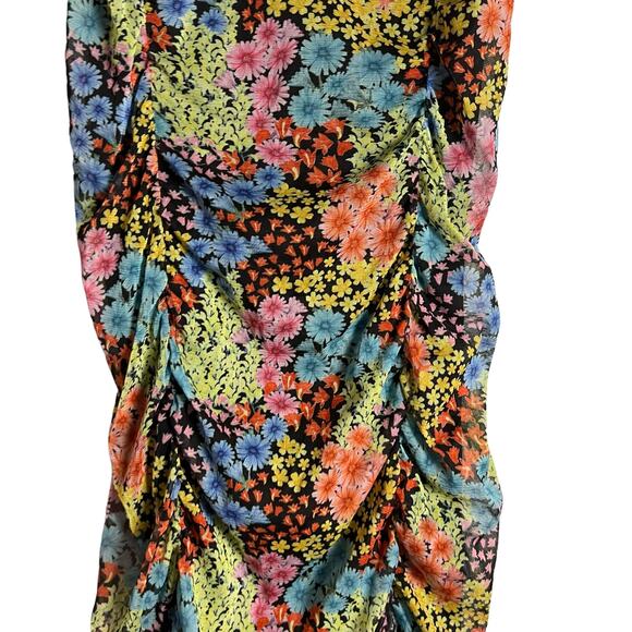 Saunders Collective Multicolor Floral Mesh Sleeveless Ruched Midi Dress Size 6 - Picture 10 of 16